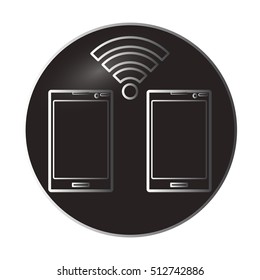 Mobile phone on a black background in a circle with a gradient fill. Free WIFI brand. Icon phone gadget business theme. Vector illustration