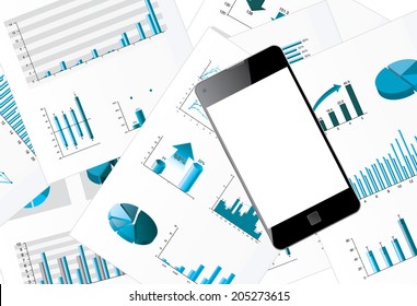 Mobile phone on business chart