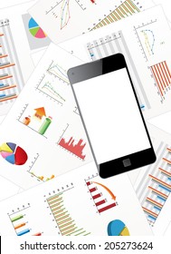 Mobile phone on business chart