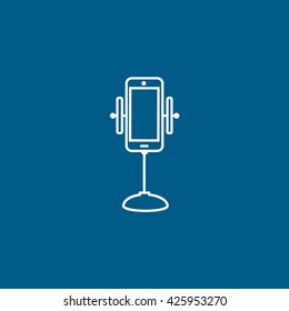 Mobile Phone On Holder Flat Icon On Blue Background