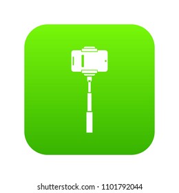 Mobile phone on a selfie stick icon digital green for any design isolated on white vector illustration