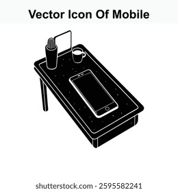 Mobile Phone on a Small Table with Coffee and Cactus Plant