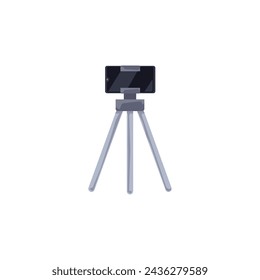 Mobile phone on tripod. Vector illustration of a modern smartphone mounted on a sleek, three-legged stand, ideal for photography and video, with a minimalist design