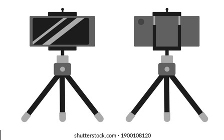 mobile phone on a tripod, video blog recording, vector flat illustration on a white isolated background.