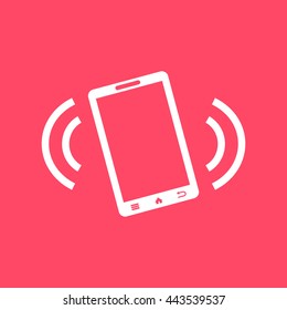 Mobile Phone On Vibrate Mode white icon on magenta color background. Eps-10.