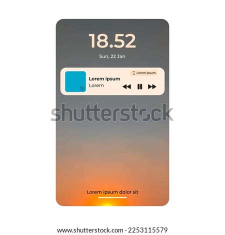 Mobile phone onboard page with date and time. Spotify Display template. Joox. Apple. Iphone. Google Music. SoundCloud. YouTube Music. Iphone. Android. UI. UX. User interface user experience.