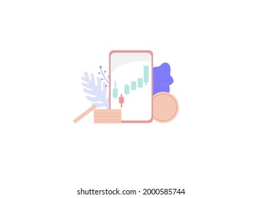 mobile phone online trading Forex trading, crypto, stocks, online applications digital marketing. vector illustration.