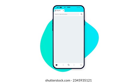 Mobile phone with open web browser mockup - Smartphone with blank empty internet browser with teal and blue abstract background shape
