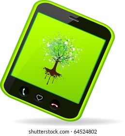 Mobile phone over white