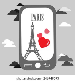 Mobile phone paris love vector illustration design