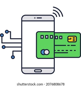 Icono de aplicación de pago por teléfono móvil vector plano. Aplicación Smartphone para pago en línea o símbolo de compra inalámbrico aislado en fondo blanco