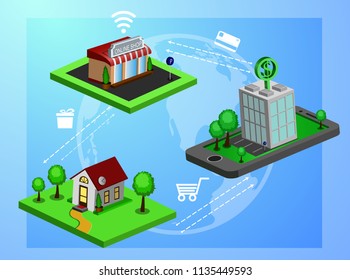 Mobile phone payment, convenient and fast, vector illustration