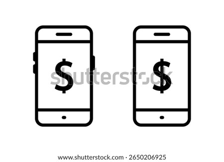 Mobile phone payment icon with dollar sign. Smartphone banking and finance symbol