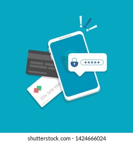 Mobile phone payment icon in flat style. The internet store
