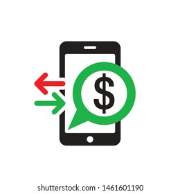 Mobile phone payment icon in flat style. Digital money dollar - vector logo template illustration. Smartphone currency - creative sign. Red & green arrows. Design element.