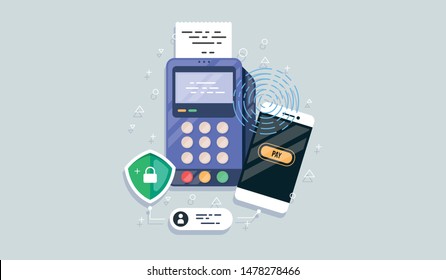 Mobile phone payment icon in flat style. The internet store, online shop, web buying and paying. Smartphone currency Design elements.