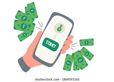 Icono de pago por teléfono móvil en estilo plano. dibujo a mano. Dólar de dinero digital - ilustración del logotipo vectorial. Divisa para smartphone - signo creativo. Elemento de diseño.