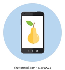 Mobile Phone With Pear On The Screen