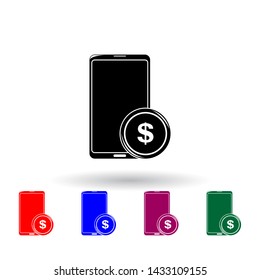 mobile phone and a penny dollar multi color icon. Elements of finance set. Simple icon for websites, web design, mobile app, info graphics