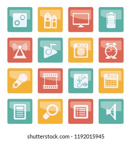 Mobile phone performance, internet and office icons over colored background - vector icon set 