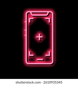 mobile phone photo camera neon light sign vector. mobile phone photo camera illustration