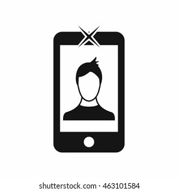 Mobile phone with photo icon in simple style isolated on white background. Device symbol