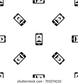 Mobile phone with photo pattern repeat seamless in black color for any design. Vector geometric illustration