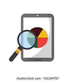 mobile phone and pie chart statistics magnifier digital
