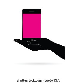 mobile phone pink illustration in hand