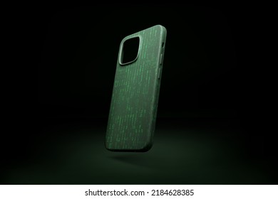 Mobile Phone Plastic Case With Binary Code Print. Template Of Sci Fi Futuristic Cellphone Case In Matrix Style. Vector Illustration