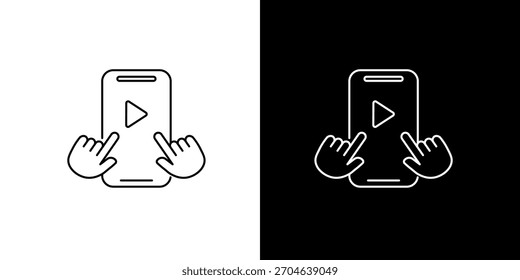 Mobile phone with play button icon, depicting hands tapping to start video streaming or online content playback on a smartphone screen, user interface interaction concept