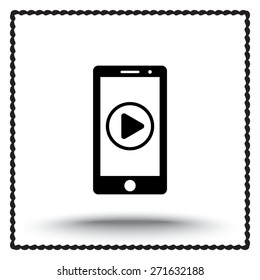 Mobile phone with play button sign icon, vector illustration. Flat design style