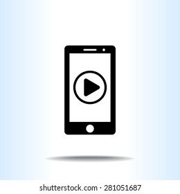 Mobile phone with play button sign icon, vector illustration. Flat design style