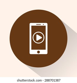 Mobile phone with play button sign icon, vector illustration. Flat design style