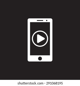 Mobile phone with play button sign icon, vector illustration. Flat design style
