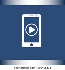Mobile phone with play button sign icon, vector illustration. Flat design style