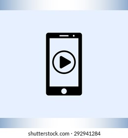Mobile phone with play button sign icon, vector illustration. Flat design style