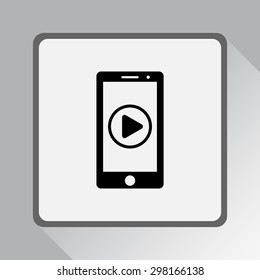 Mobile phone with play button sign icon, vector illustration. Flat design style