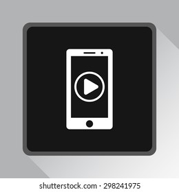 Mobile phone with play button sign icon, vector illustration. Flat design style