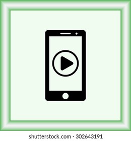 Mobile phone with play button sign icon, vector illustration. Flat design style