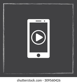 Mobile phone with play button sign icon, vector illustration. Flat design style