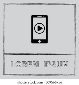 Mobile phone with play button sign icon, vector illustration. Flat design style