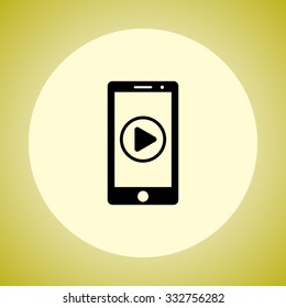 Mobile phone with play button sign icon, vector illustration. Flat design style