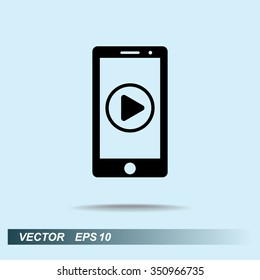Mobile phone with play button sign icon, vector illustration. Flat design style