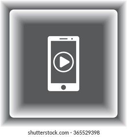 Mobile phone with play button sign icon, vector illustration. Flat design style