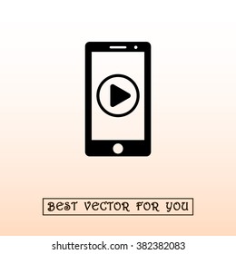 Mobile phone with play button sign icon, vector illustration. Flat design style