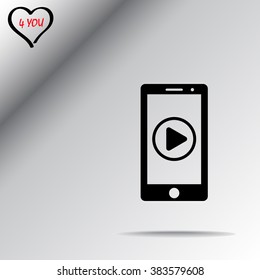 Mobile phone with play button sign icon, vector illustration. Flat design style