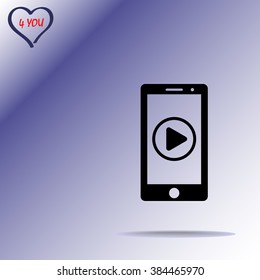Mobile phone with play button sign icon, vector illustration. Flat design style