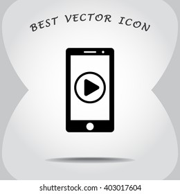 Mobile phone with play button sign icon, vector illustration. Flat design style