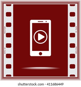 Mobile phone with play button sign icon, vector illustration. Flat design style